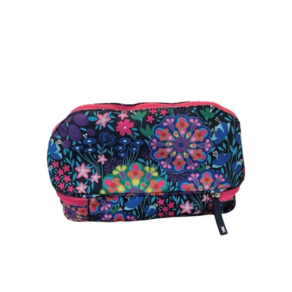 French Bull Dog Colorful Makeup Toiletry Travel Bag Two Compartment Floral New